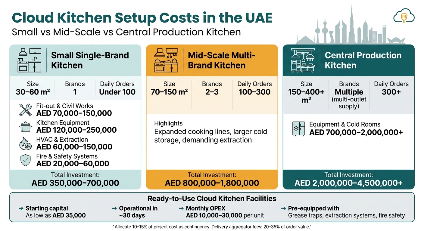 Cloud Kitchen Setup Costs in the UAE: Small vs Mid-Scale vs Central Production