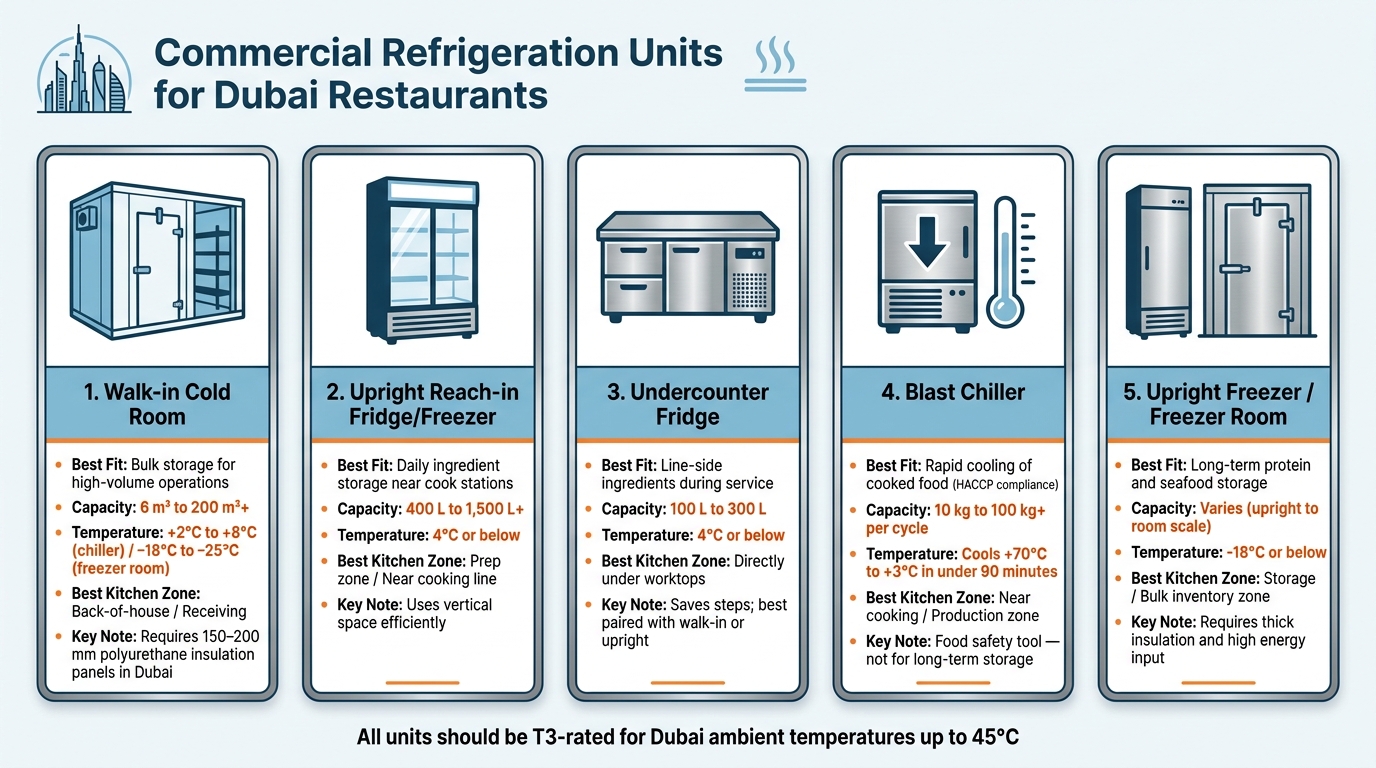 Commercial Refrigeration Units for Dubai Restaurants: Quick Comparison Guide