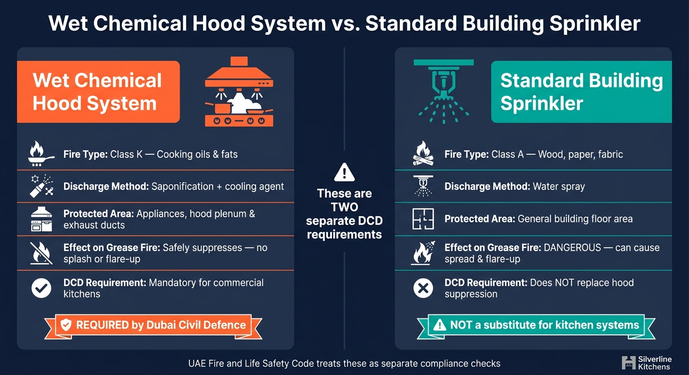 Wet Chemical Hood System vs. Building Sprinkler: Dubai Commercial Kitchen Fire Safety