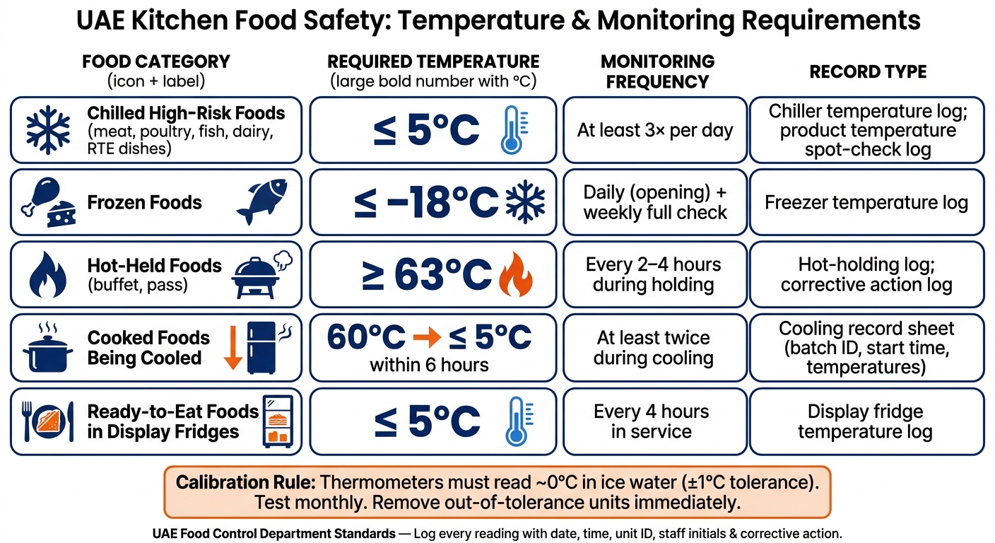 UAE Kitchen Food Safety Temperature & Monitoring Quick Reference