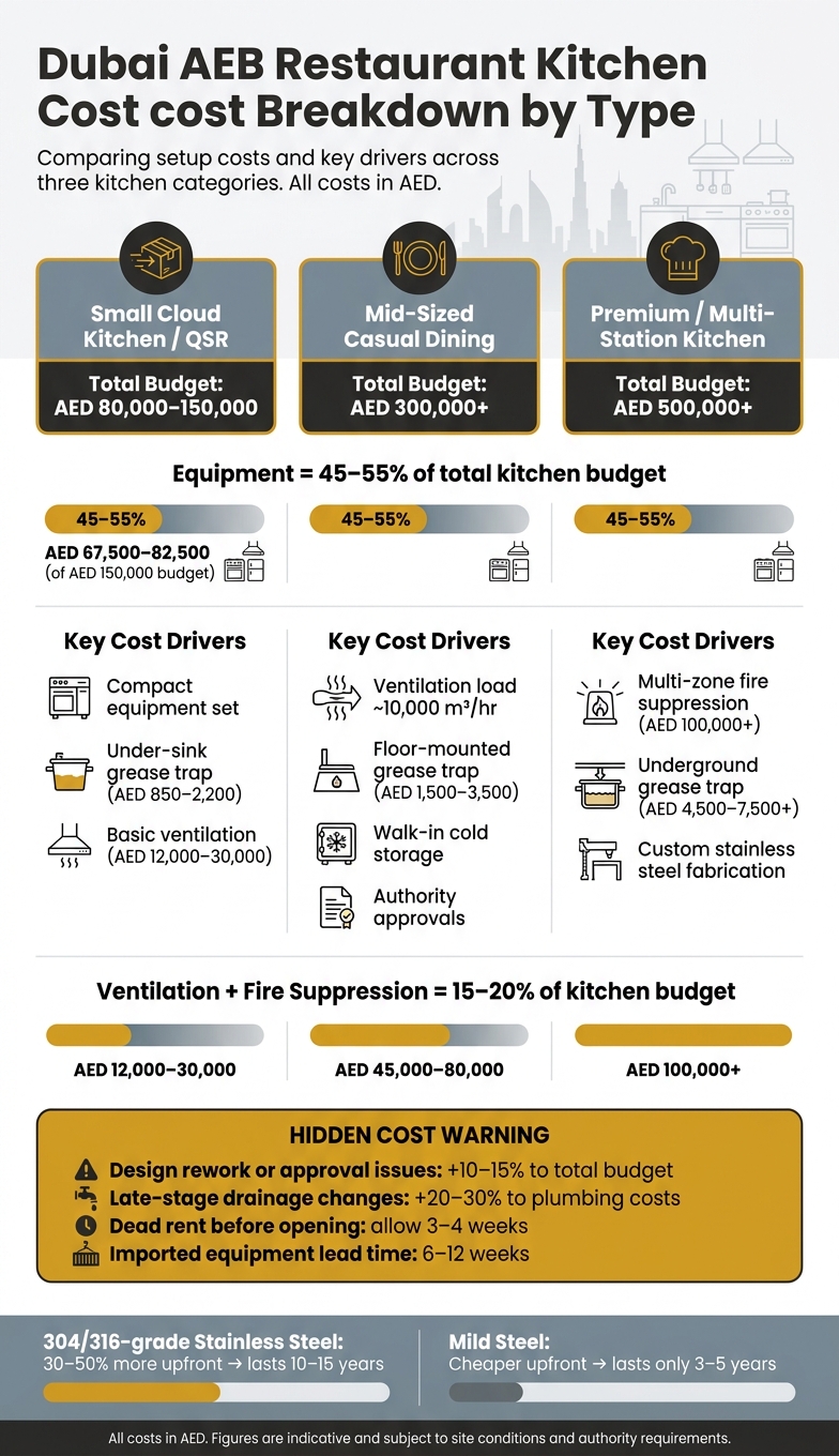 Dubai Restaurant Kitchen Cost Breakdown by Type (2024)