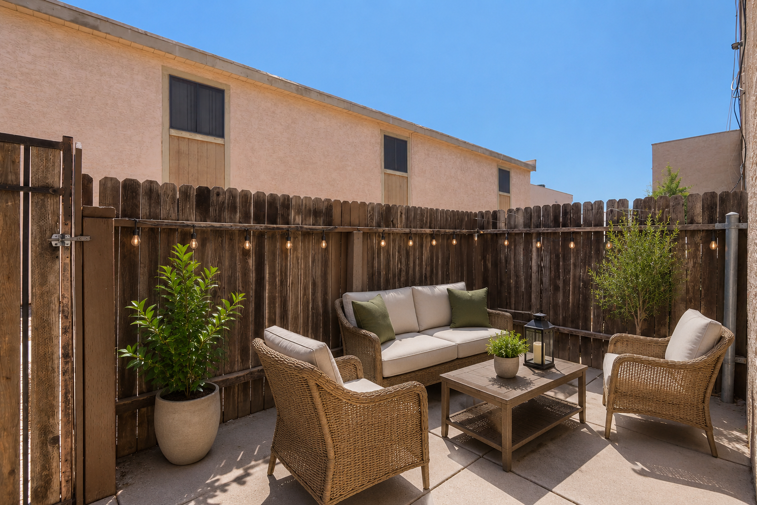 Patio balcony furnished with chairs and table