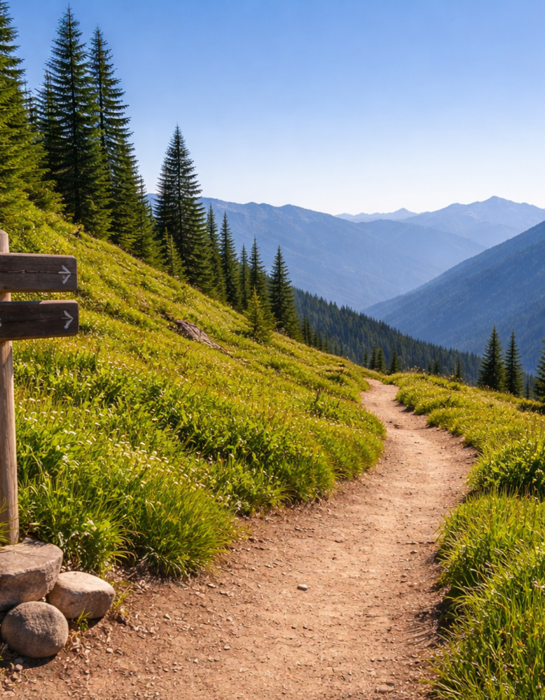 The beginning of a trail path in the mountains