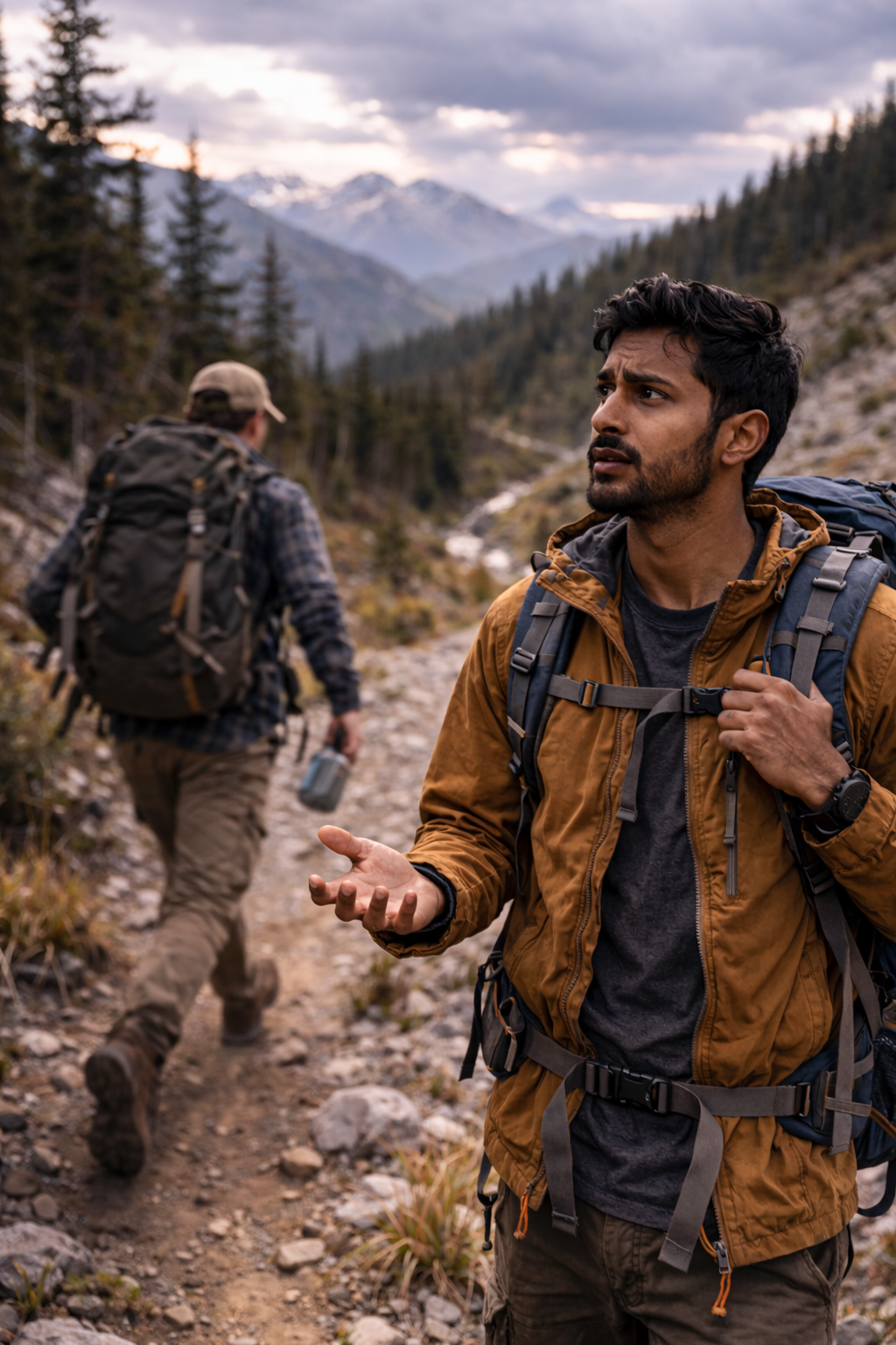 Hiker confused as another hiker walks past in the opposite direction
