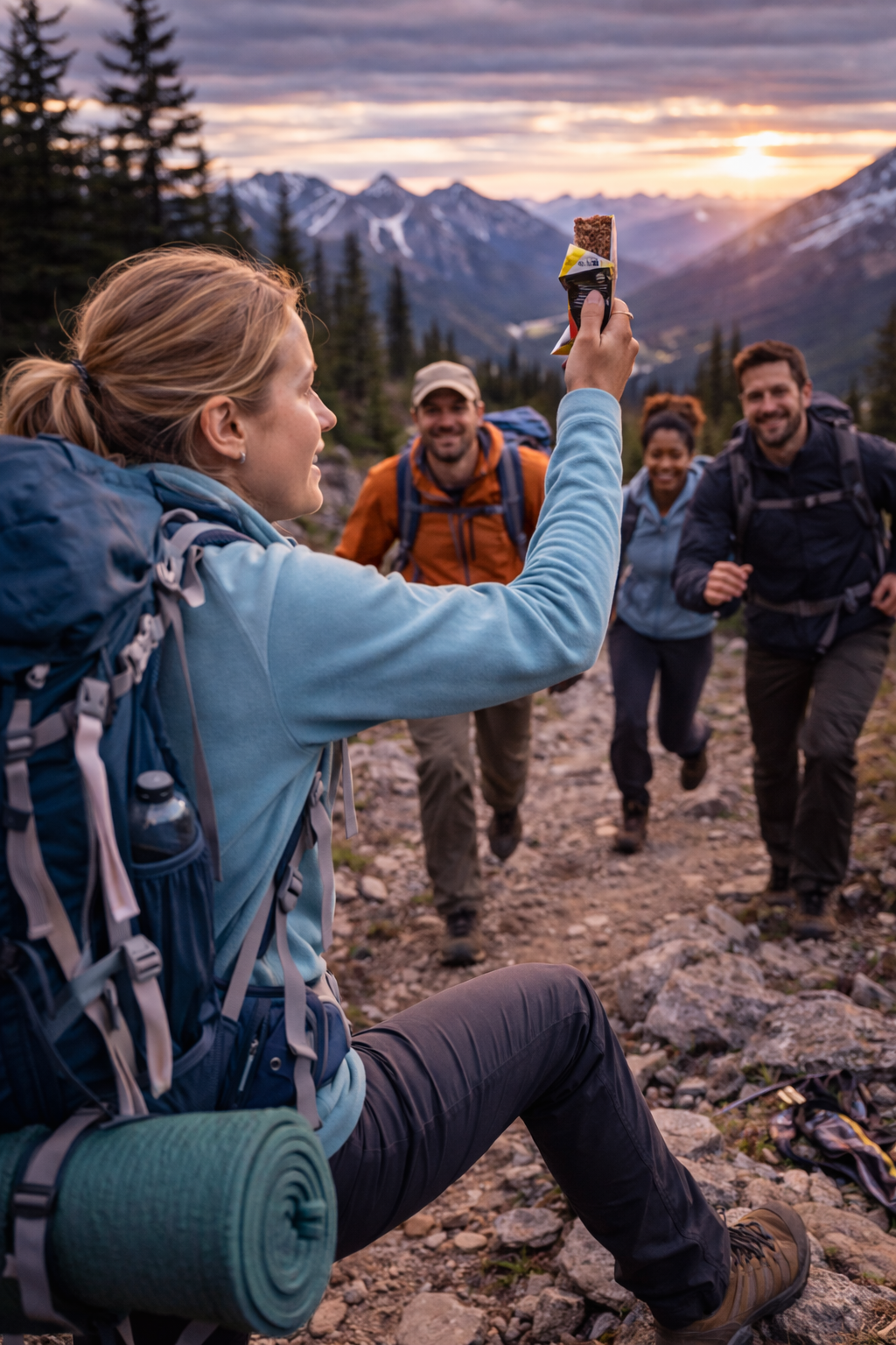 Hiker taking photo of mountain view during hike