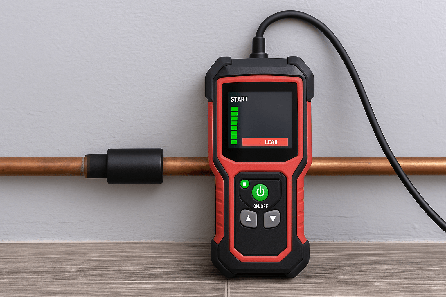 Electronic leak detection device scanning plumbing lines in a modern home, used by Payne & Son’s Plumbing for accurate leak detection in Kentucky.