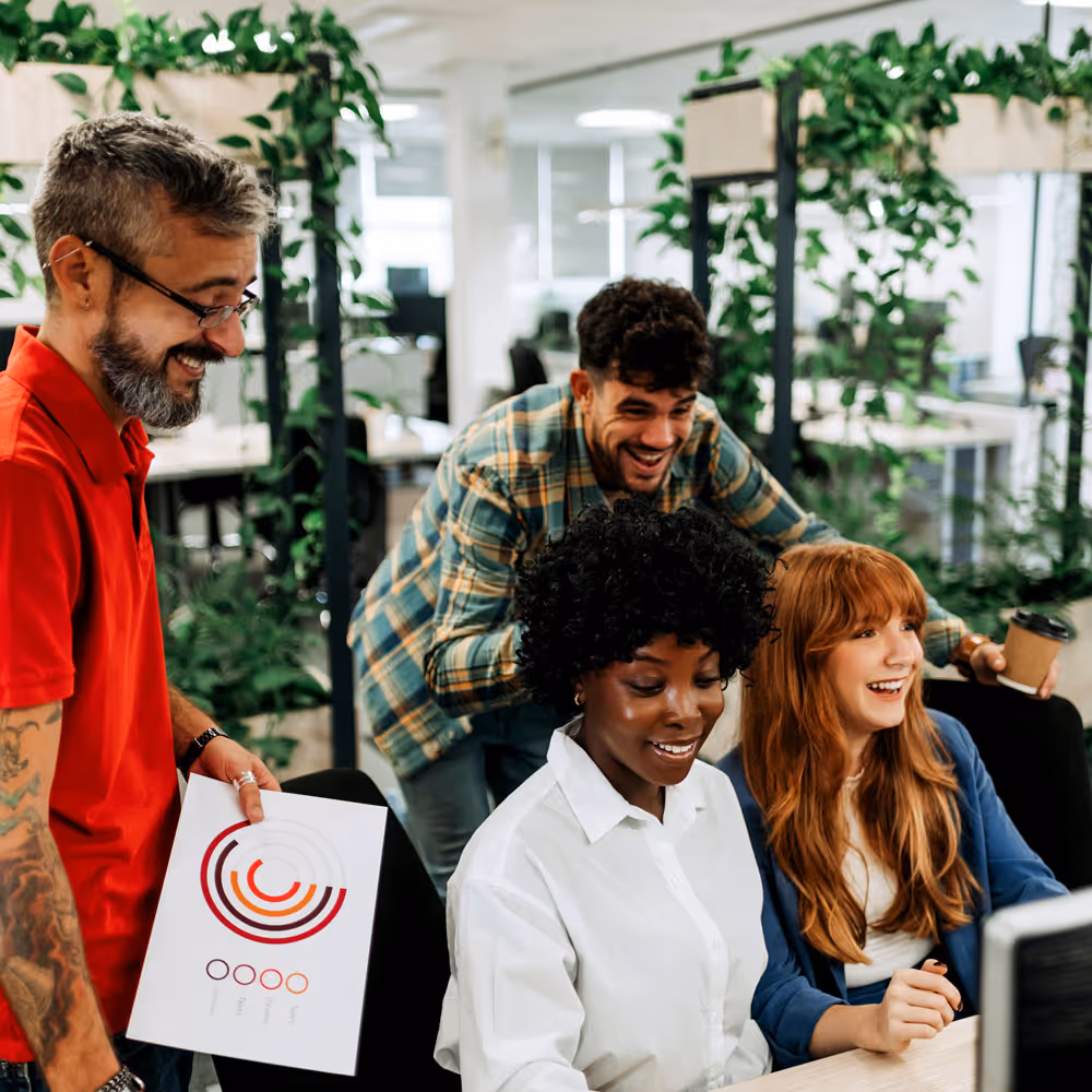 Diverse group of employees working together