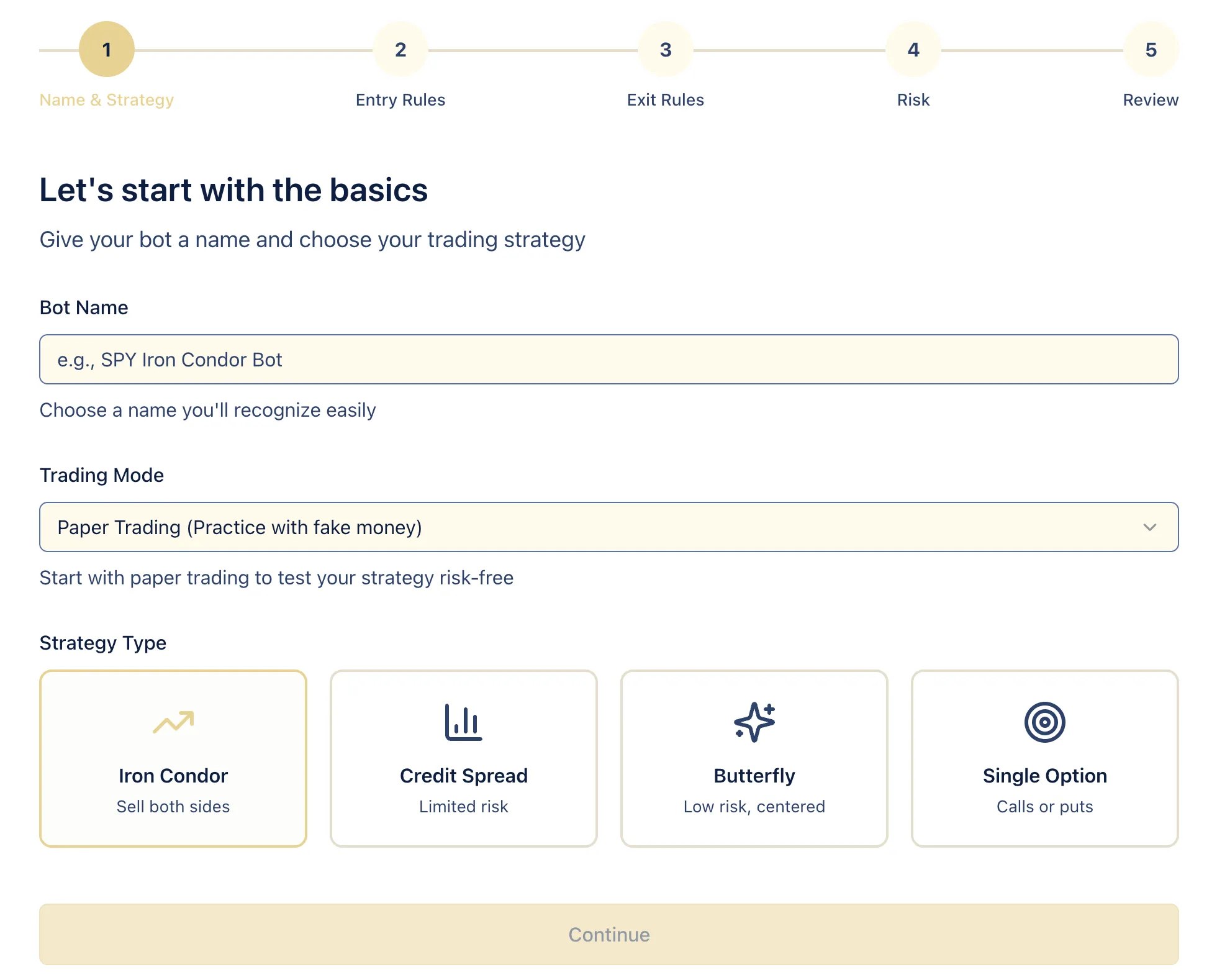An options trading automation dashboard