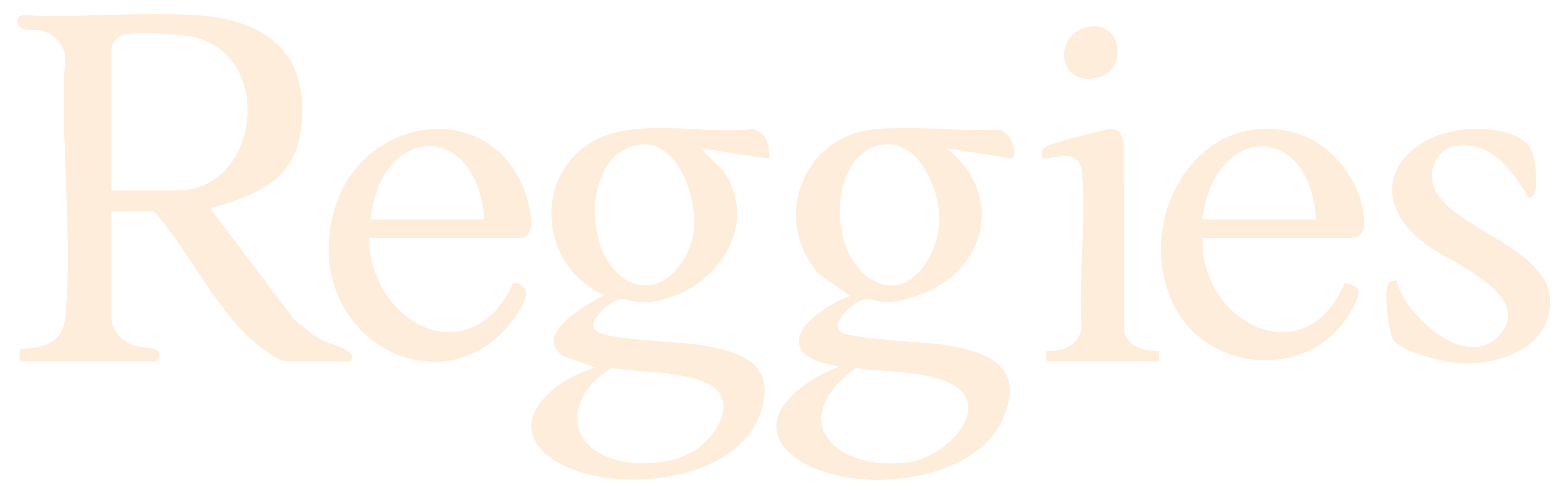 Reggies logo text in a serif font with a cream color on a transparent background.