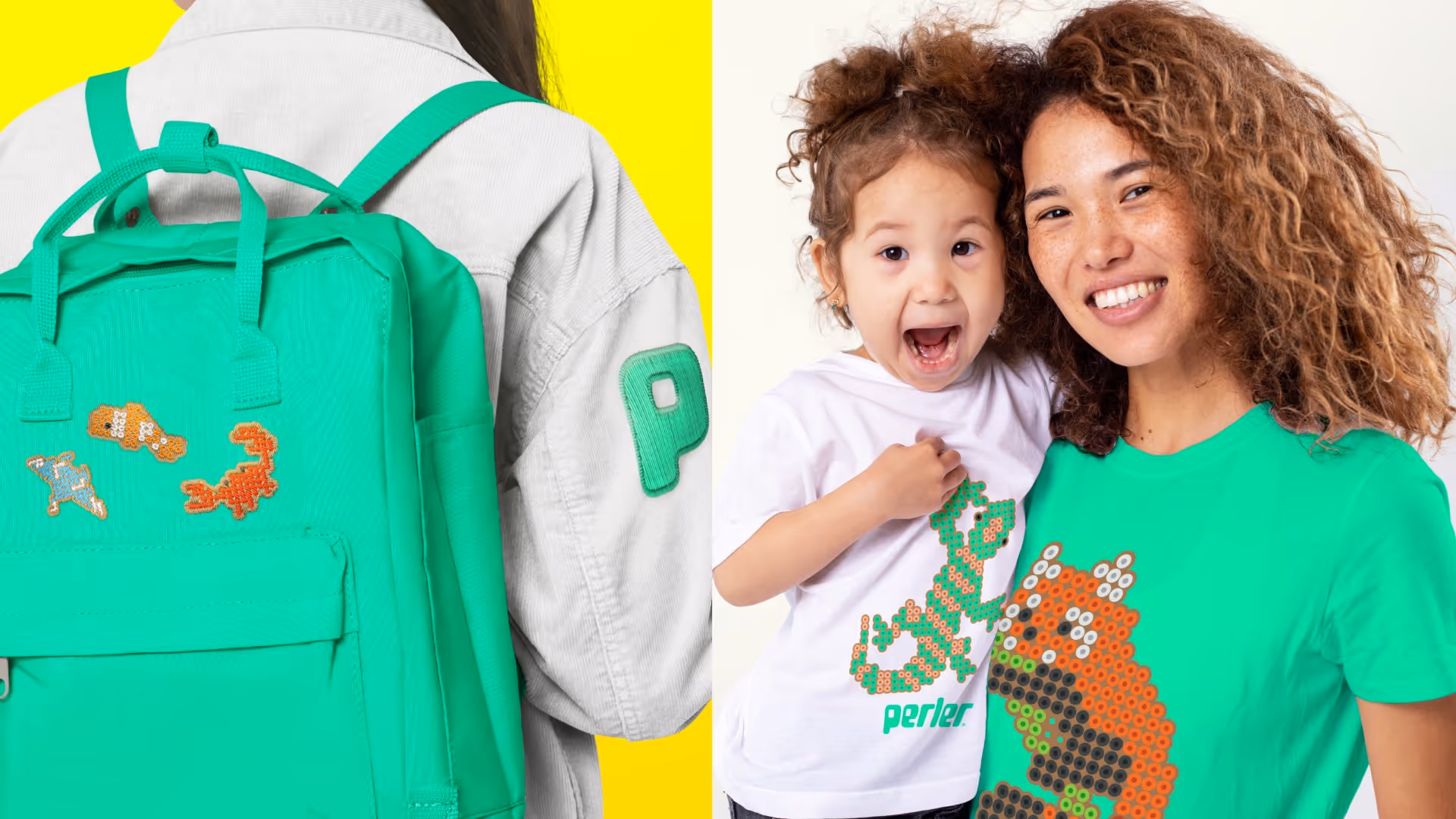 Perler merch like badges and shirts.