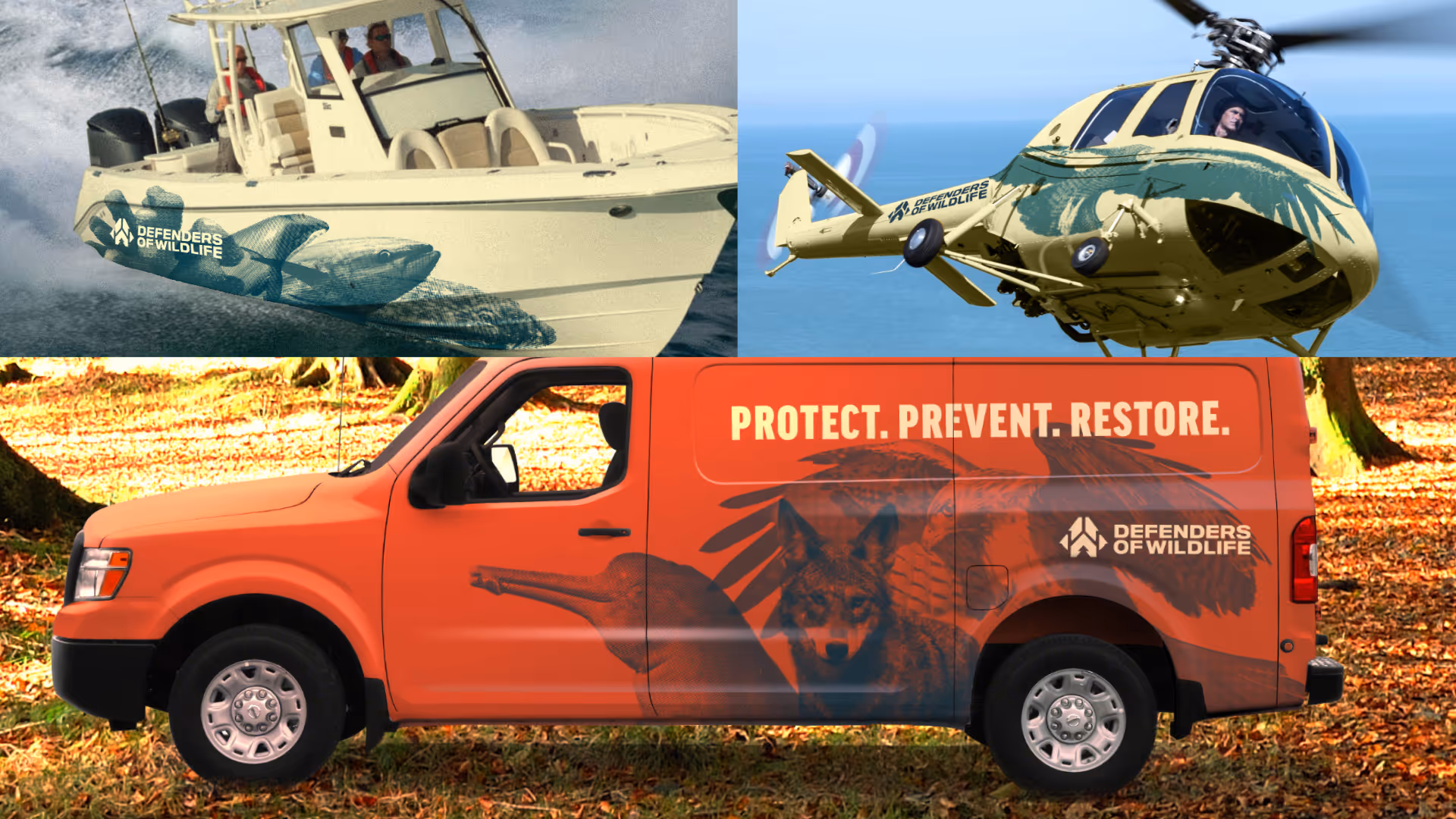 Livery for Defenders, including a boat, helicopter, and van.