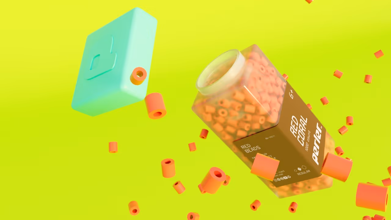 A render of a Perler single color beads container.