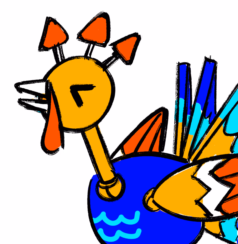 An illustration of a toy rooster.