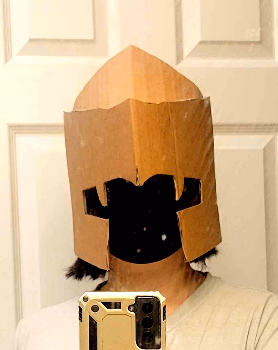 The final helmet in progress, facing forward..