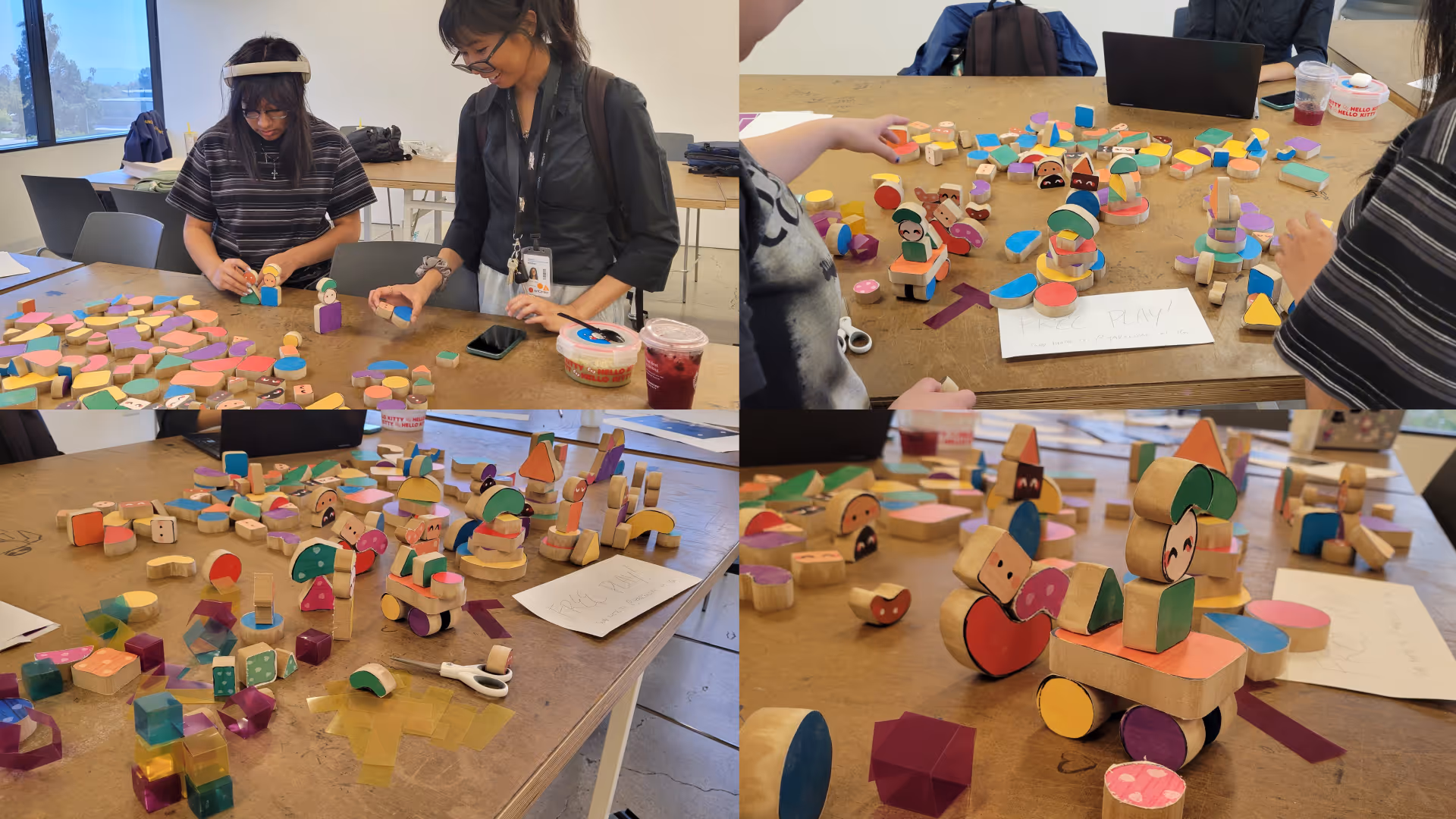 People playtesting an early prototype of Huminis.