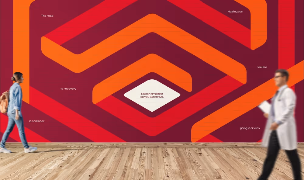 An abstracted version of the Kaiser logo. It is a mural on a hospital wall.