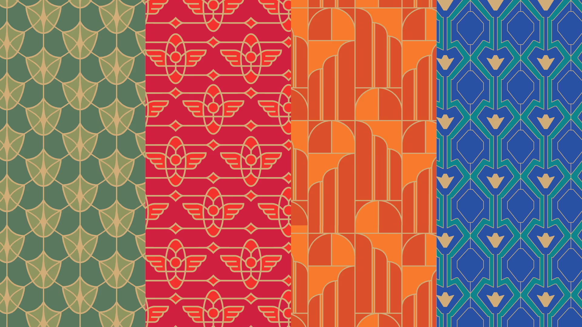 Duck-inspired patterns in various brand colors: emerald, ruby, topaz, and sapphire.