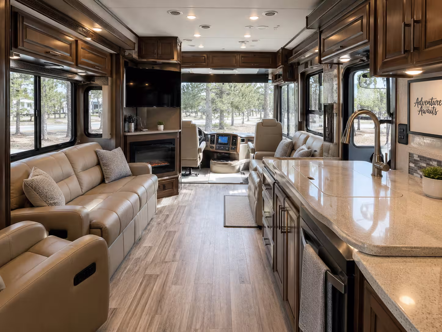 Luxury RV interior with slide-out living space in Brooksville, FL