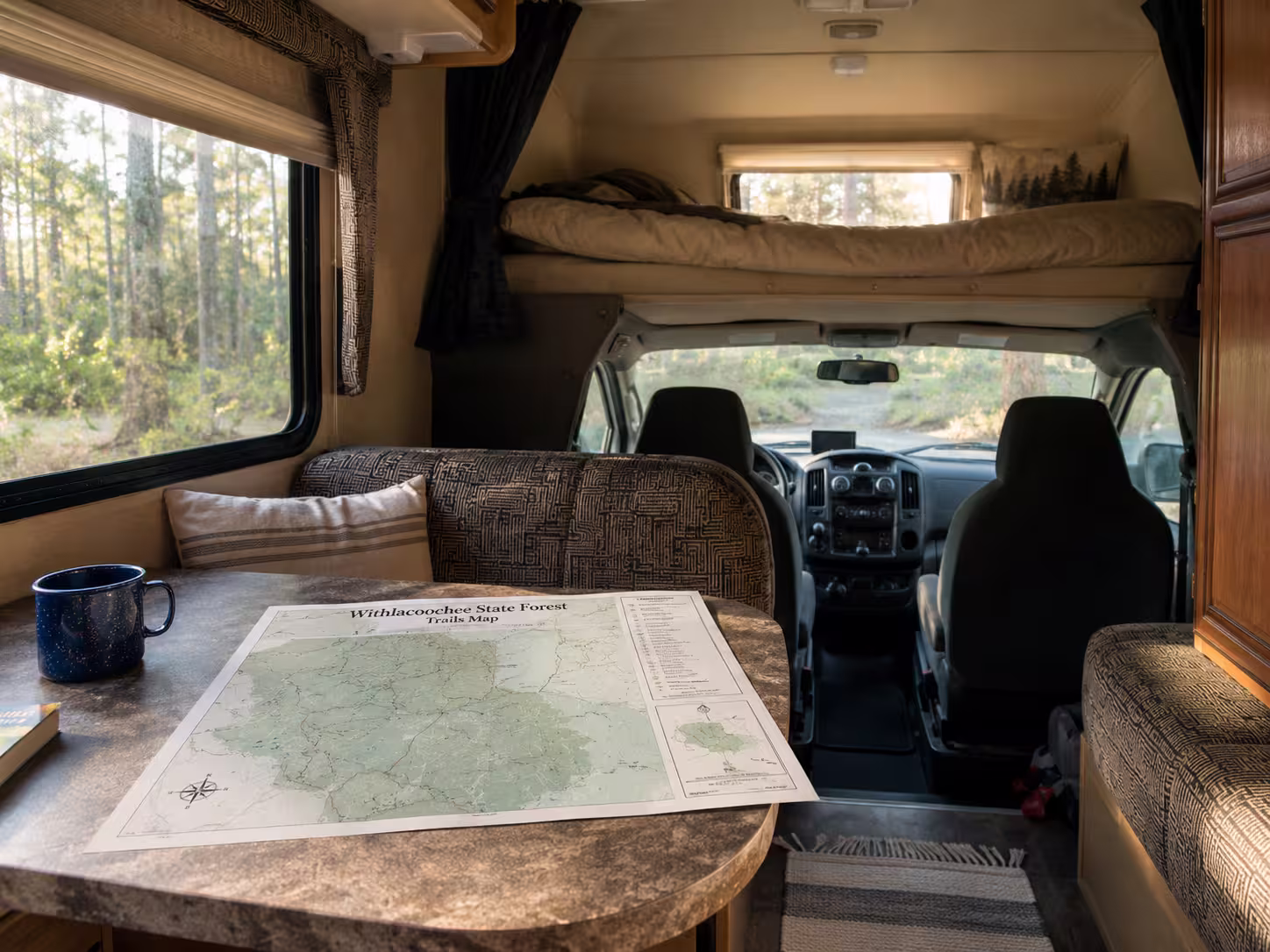 Camper interior layout for a Brooksville rental trip