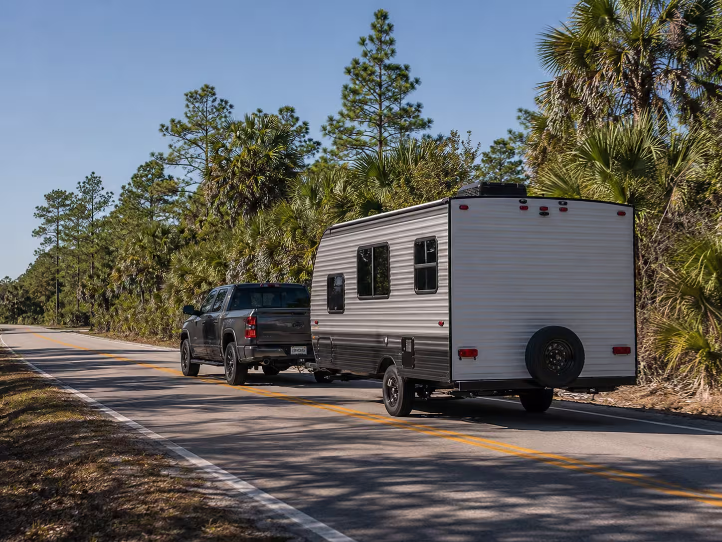 Towing a travel trailer near Brooksville, Florida