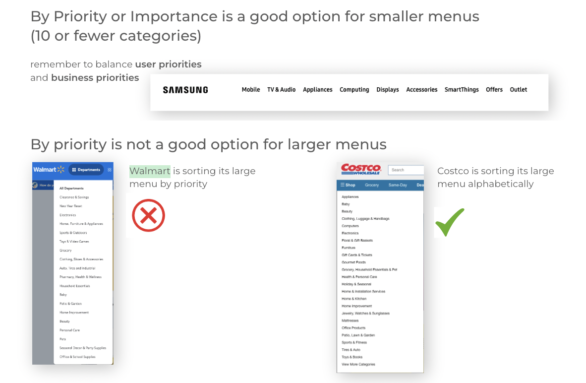 Priority menus