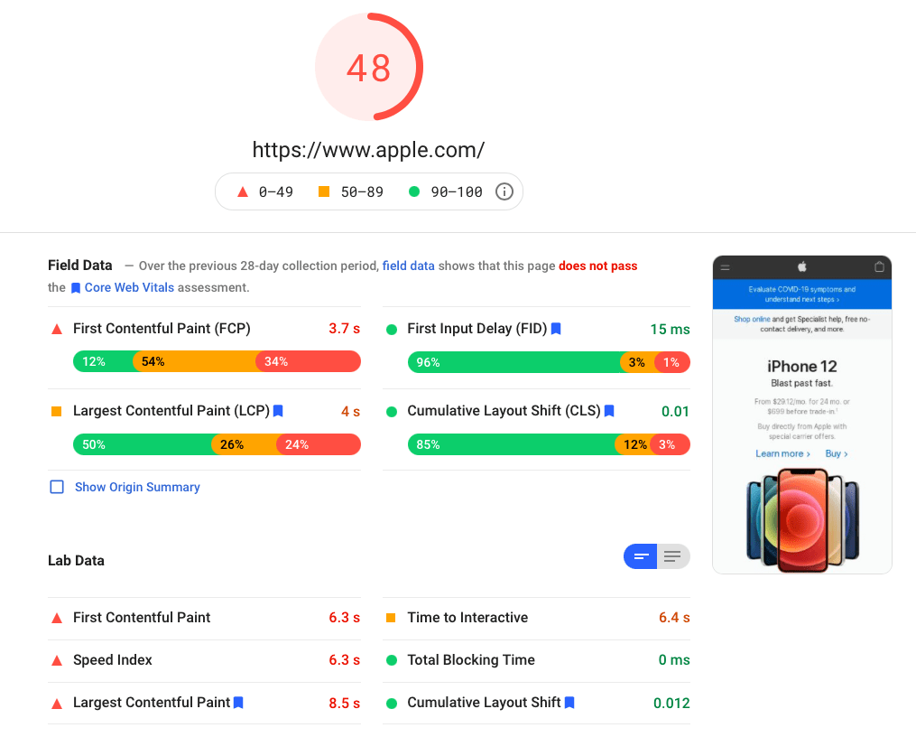 This PageSpeed report is bad and Apple should feel bad