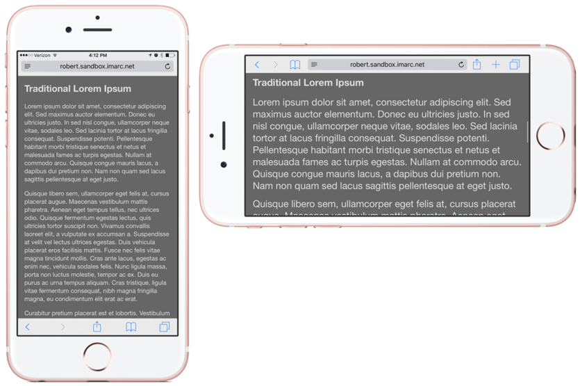 Default text sizes on the iPhone are different in portrait vs landscape.