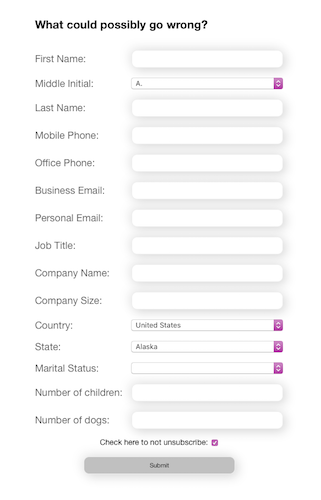Screenshot of a very poorly thought out registration form