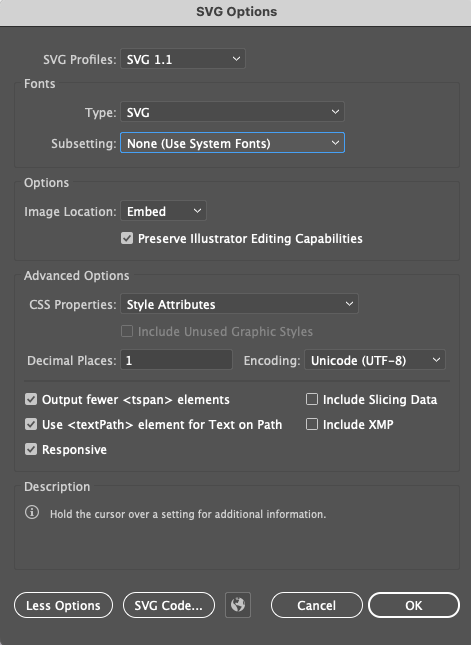 My optimal SVG settings