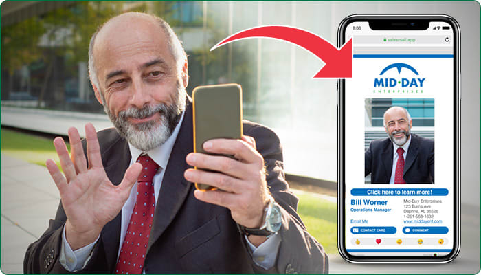 Older white man waving at phone