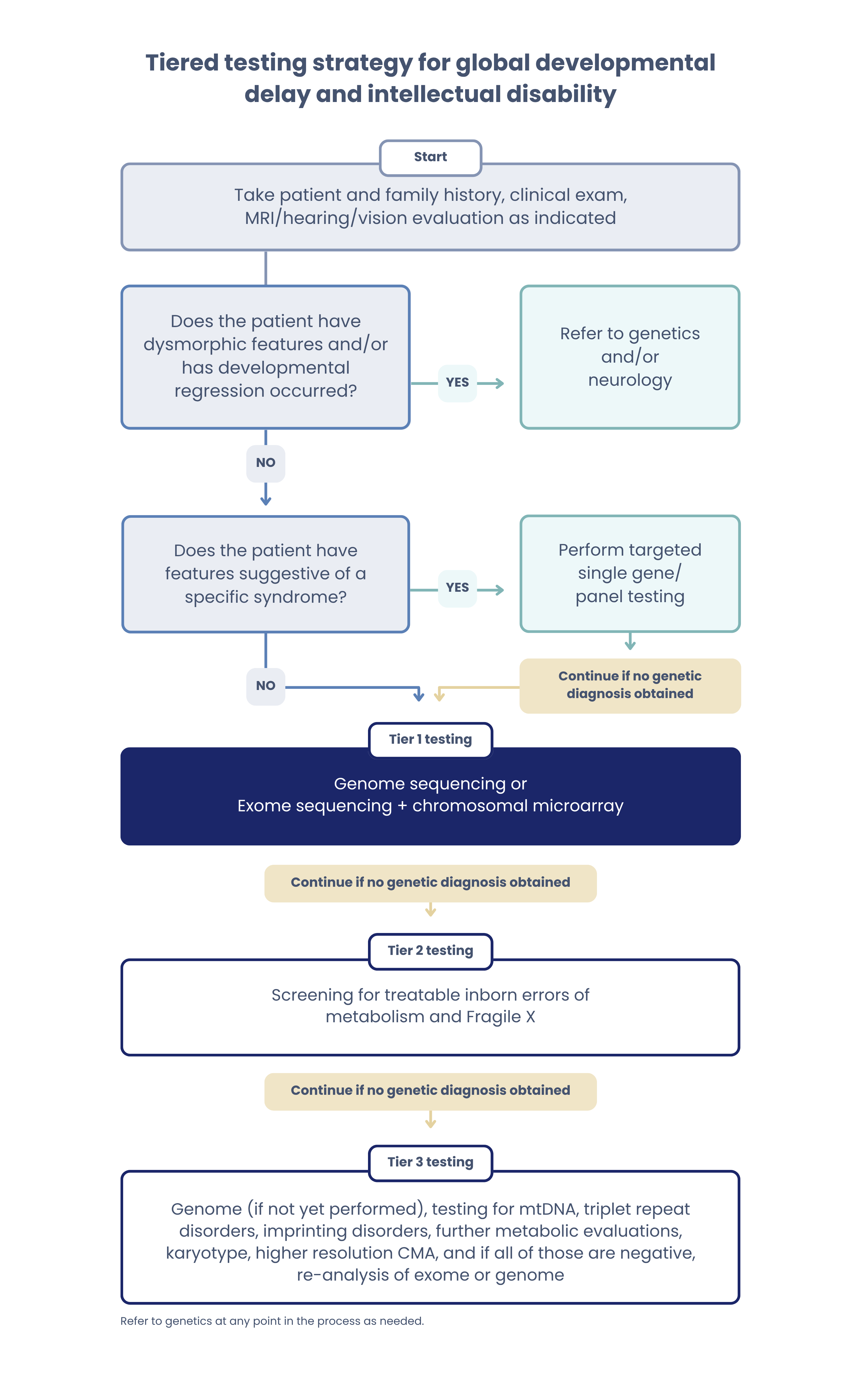 Tiered testing strategy for global developmental delay and intellectual disability