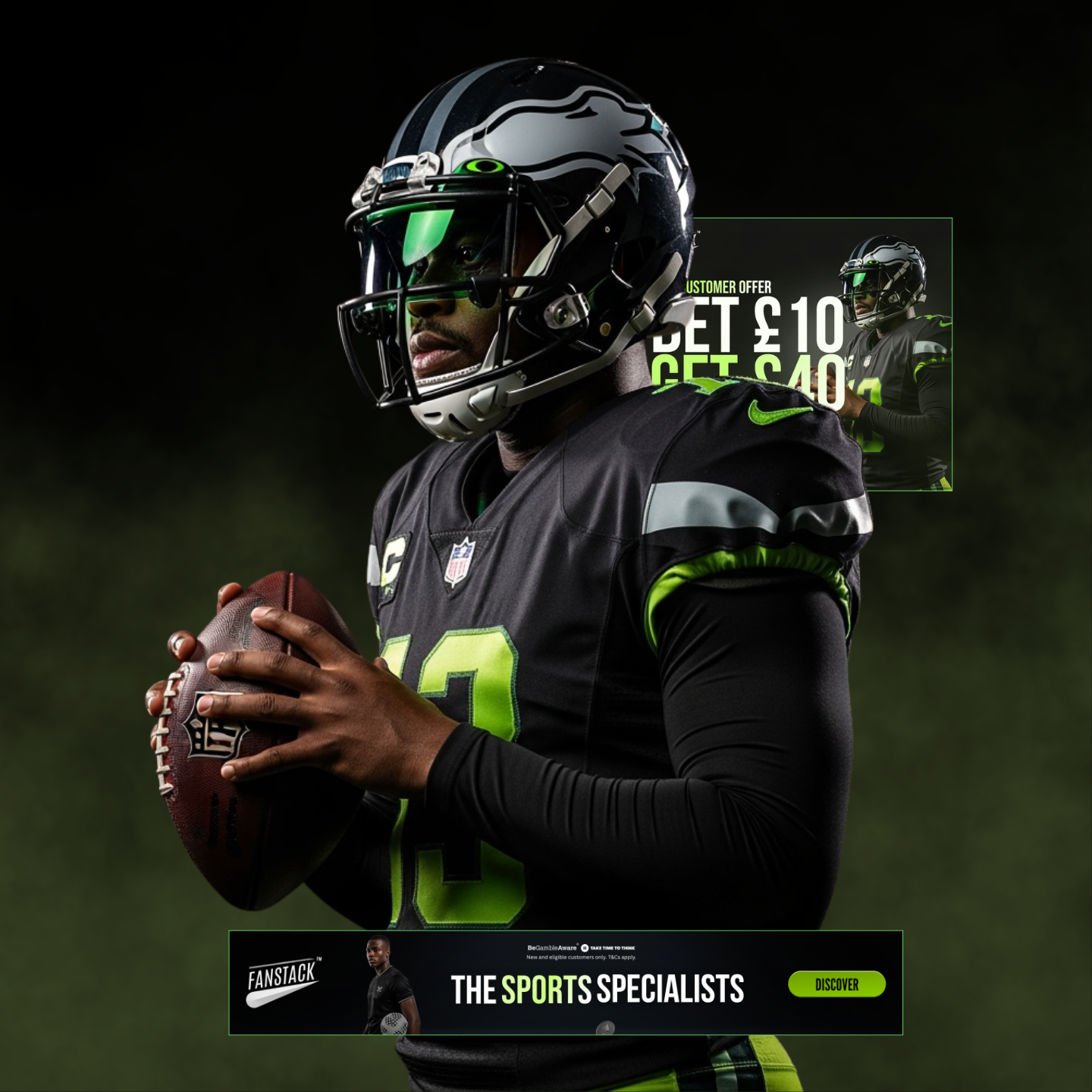American football player promotional image representing Finovation Media’s real-time sports and iGaming marketing solutions.