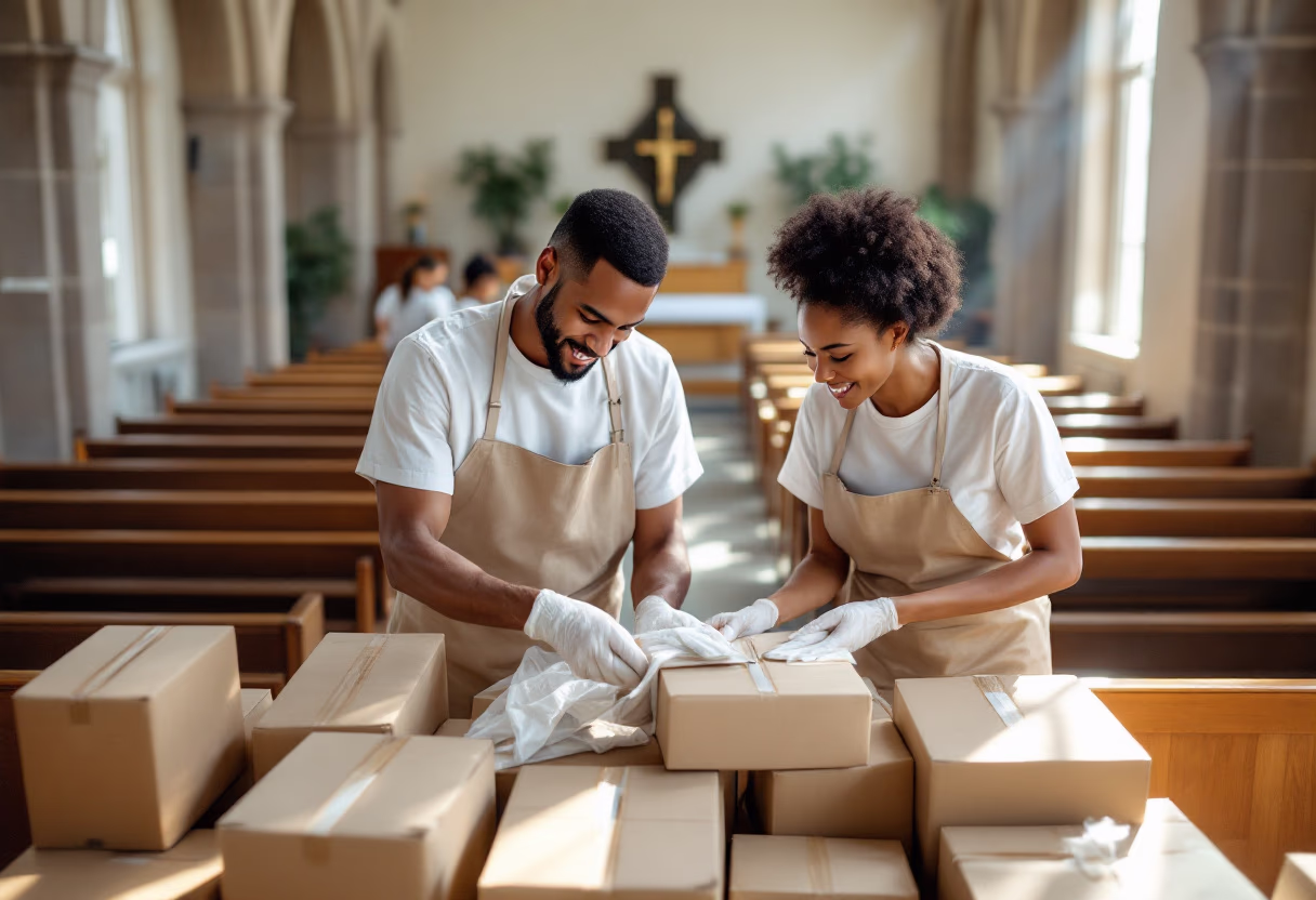 subject/scene: image of a family volunteering in a church & cathedral