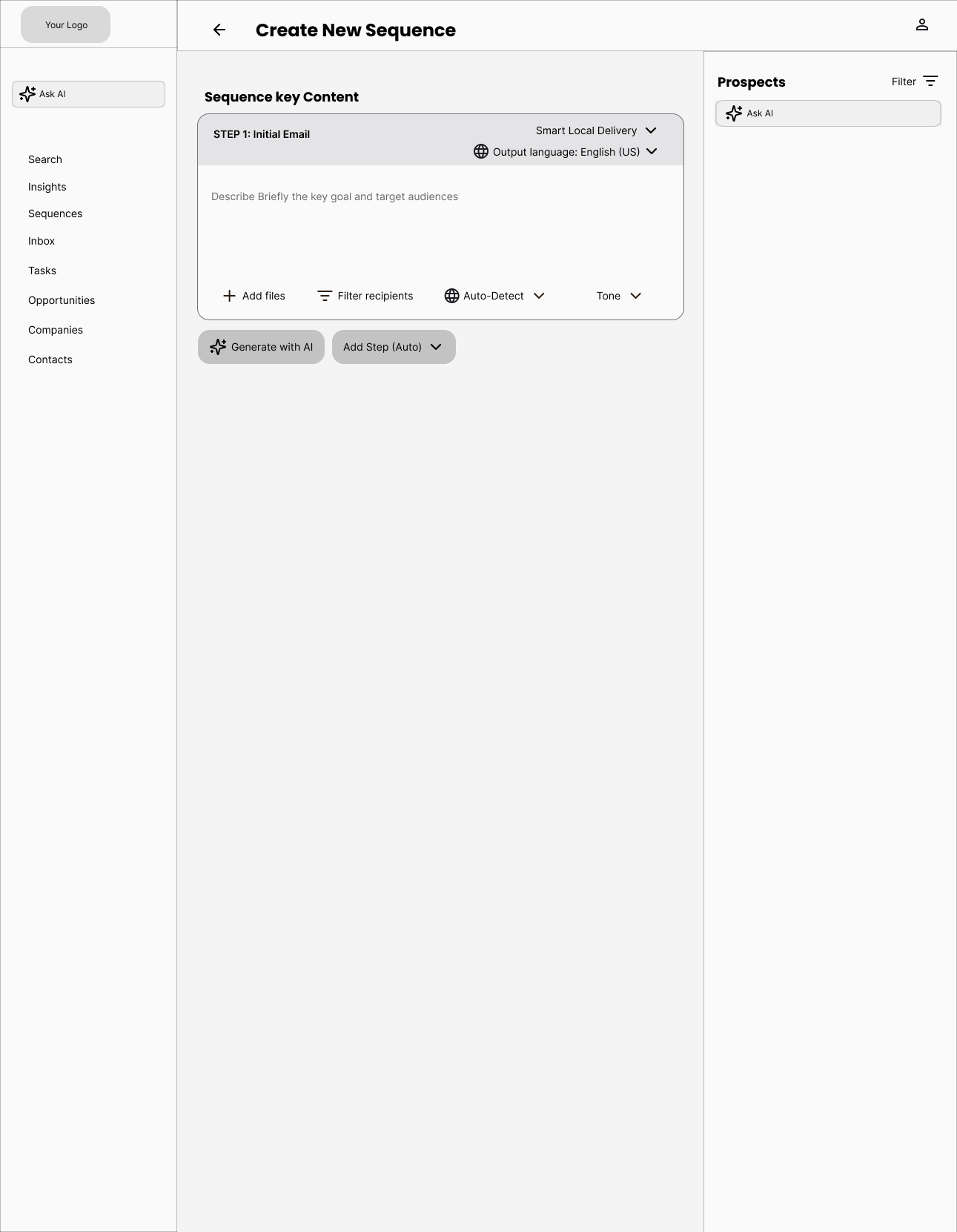Wireframe - Create new sequence - frame 1