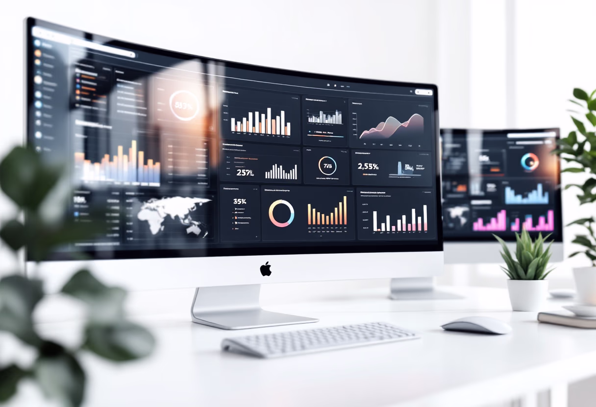 image of computer screens with data dashboards