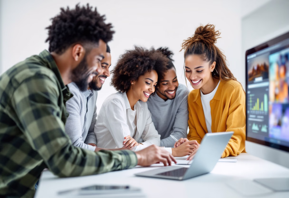 image of students collaborating on a digital project in a technology lab
