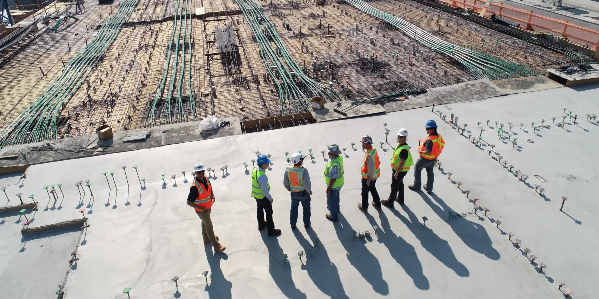 Overhead drone shot of crew on site