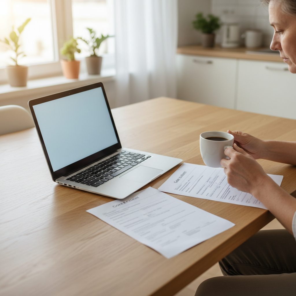 Person at home using a laptop to request a car accident police report online