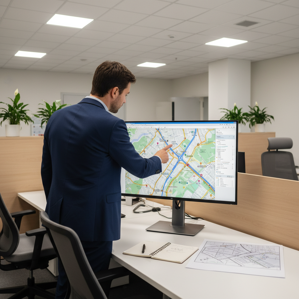 Professional reviewing a digital road map to determine which agency handled a crash report