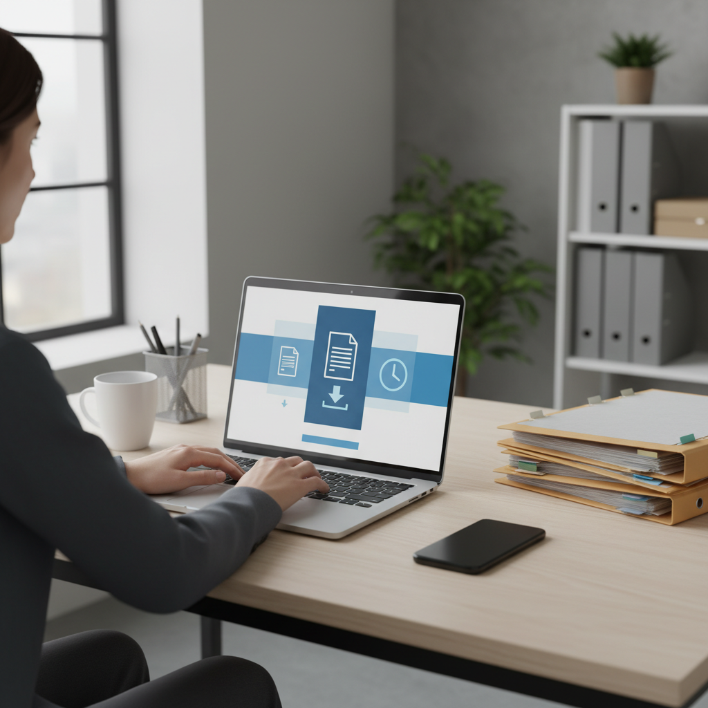 Legal assistant using a laptop to retrieve a digital police crash report