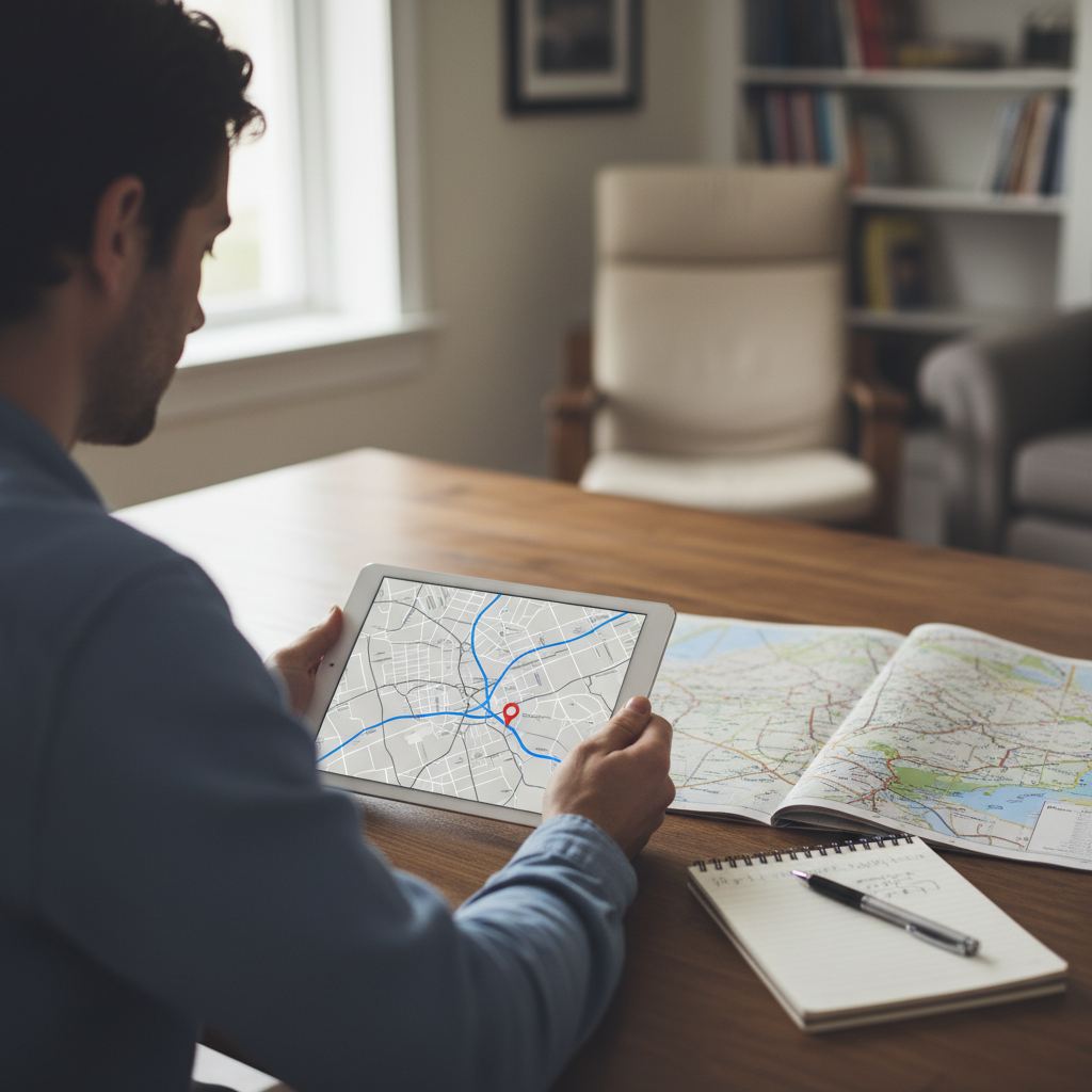 Person reviewing a digital map and notes to figure out which agency covers a crash location