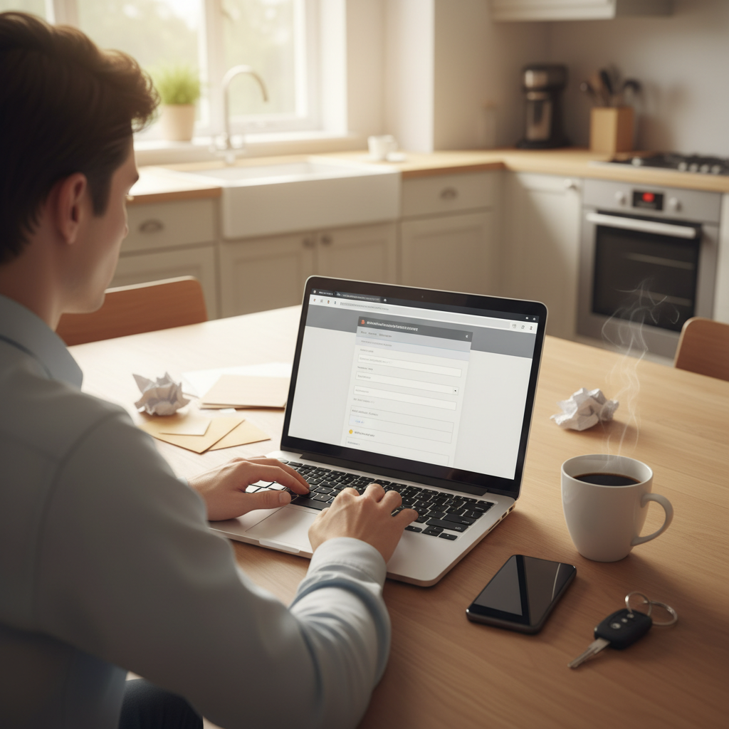 Person using a laptop at home to request an online police accident report