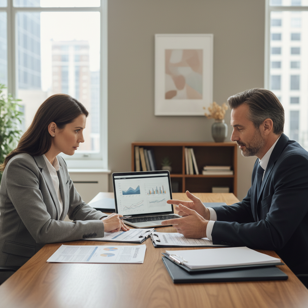 Person meeting with a lawyer to review documents including an insurance claim report