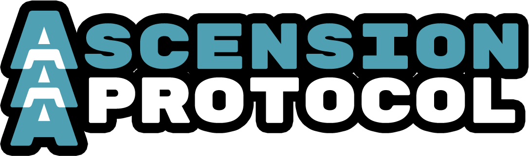 Logo with three stacked blue letter A's followed by the words 'ASCENSION PROTOCOL' in bold uppercase font.