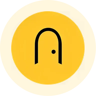 Black stylized door icon centered on a yellow circular background.