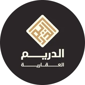 Arabic calligraphy logo with geometric design above Arabic text on black background.