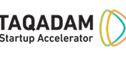 شعار Taqadam Startup Accelerator مع رسم دائري متعدد الألوان.