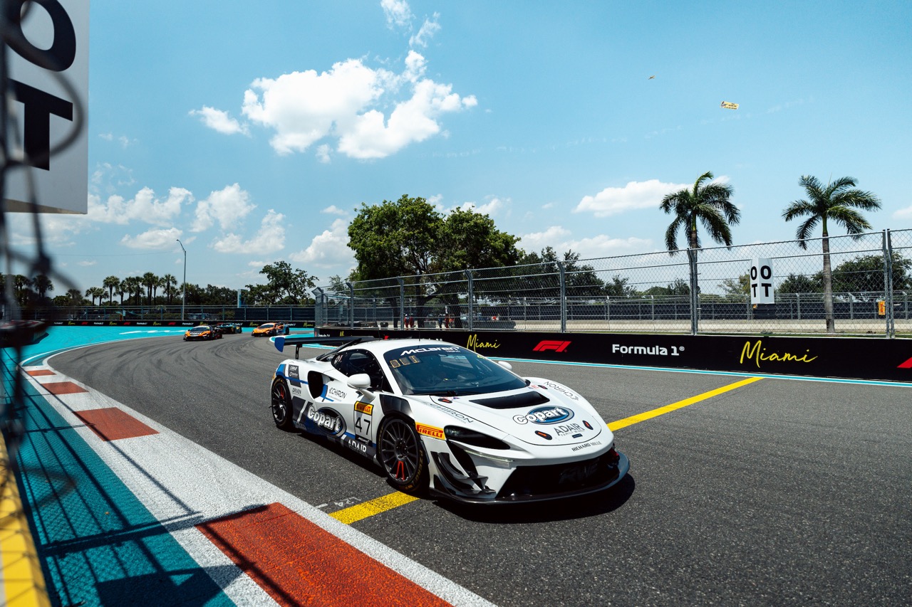 Alex Pollard's McLaren on track at the Miami Grand Prix