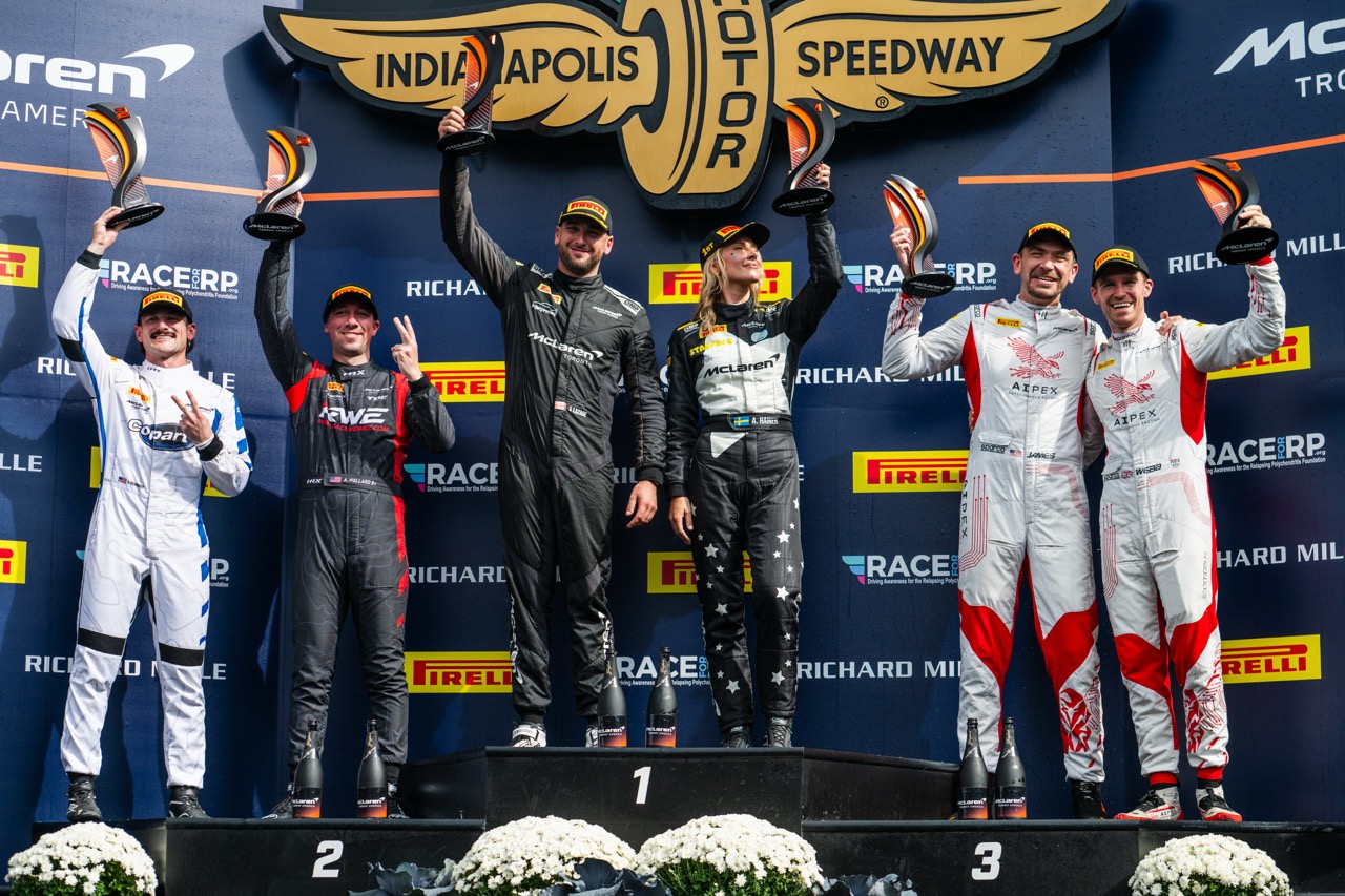 Alex Pollard and Spencer Schmidt on the podium at Indianapolis Motor Speedway