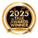 2025 Talk Awards Winner gold badge for Service Excellence.